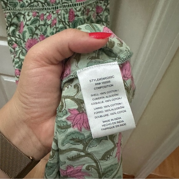 DRA Los angeles Floral Green Pink Dress maxi tiered short sleeve cotton s small - Picture 6 of 8